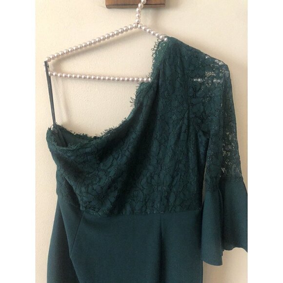 Lulus Womens Size Large Green Lace Dress One Shoulder Bell Sleeve - Picture 2 of 6